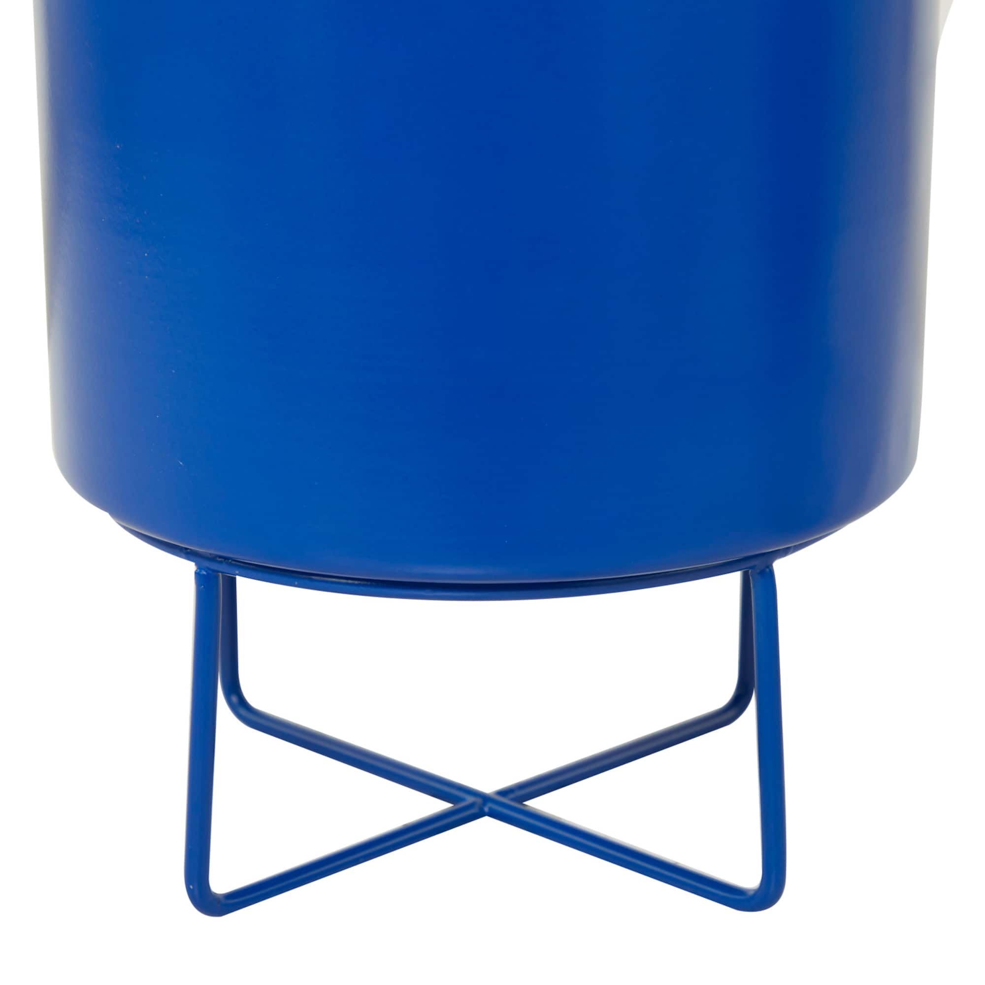 Blue Metal Modern Planter, Set of 2" 16", 13"